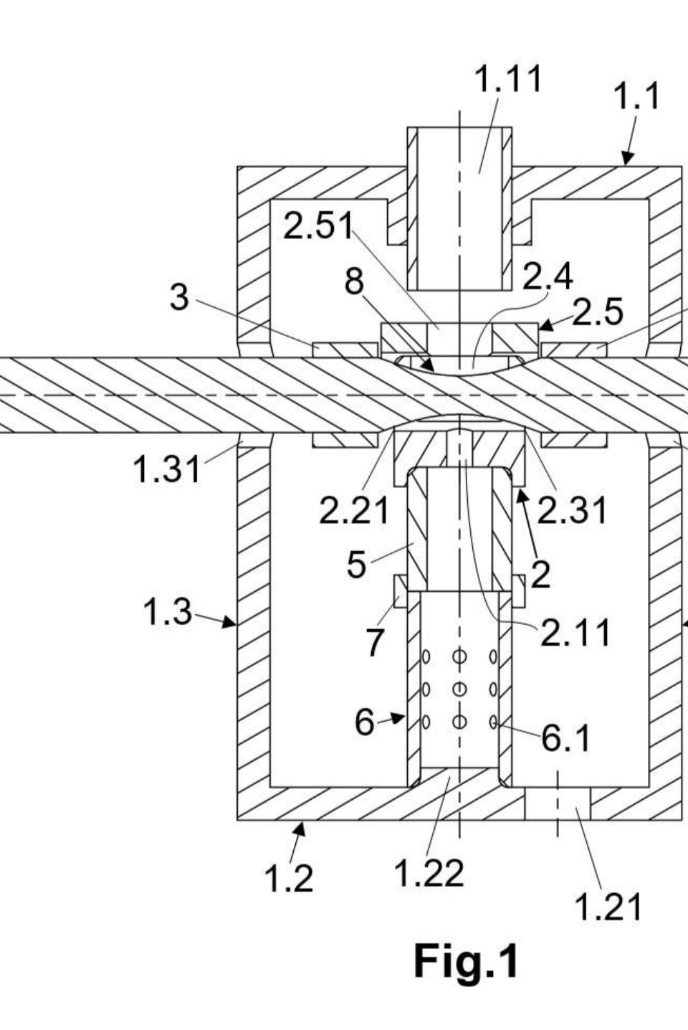 Figura 1 de la patente: sección del montaje de la celda electroquímica con la probeta